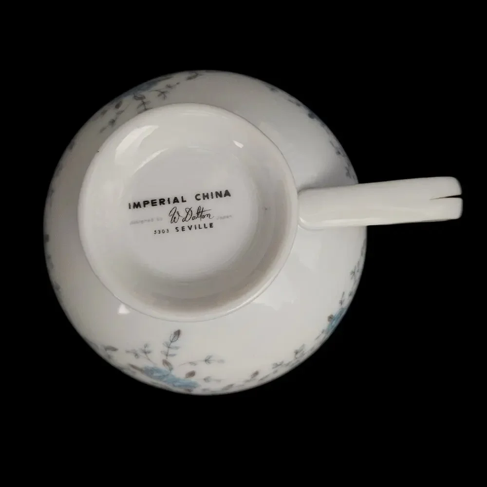 Set of 4 Imperial China Seville W Dalton Japan Cream Soup Cups Blue Roses